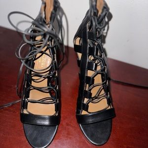 Aquazzura Leather Gladiator Sandals in Black